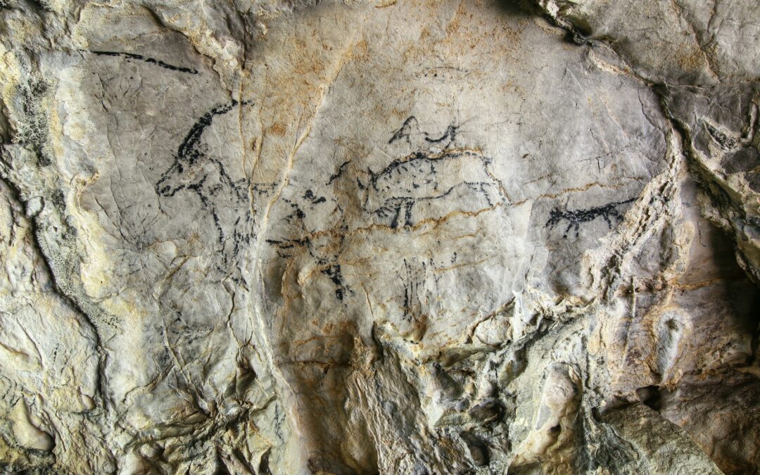 Cave painting in prehistoric style